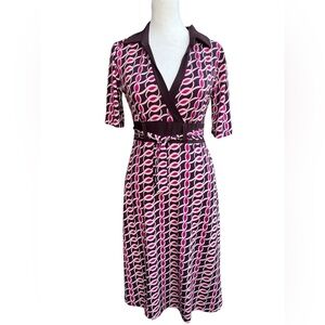 Y2K Geometric S Belted Dress Made in the USA Groovy Stretchy Mod‎ Kitschy 2000s